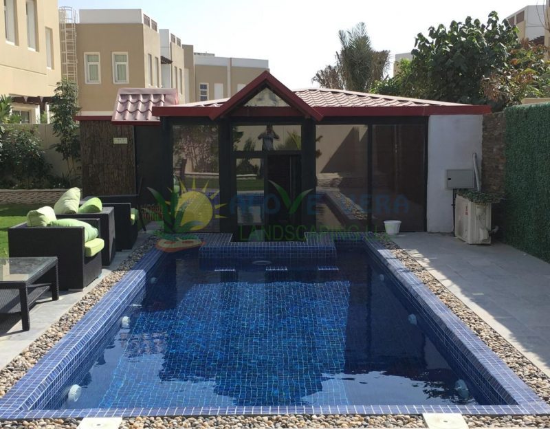 A beautiful swimming pool in backyard